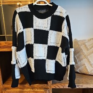 SHEIN Monochrome Checkered Crew Neck Sweater